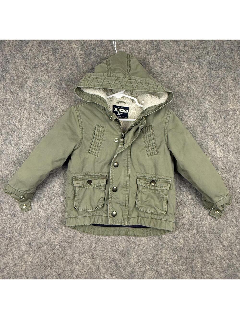 Osh Kosh B’Gosh Toddler Full Zip Snap Jacket Hooded Insulated Green 18 Months f